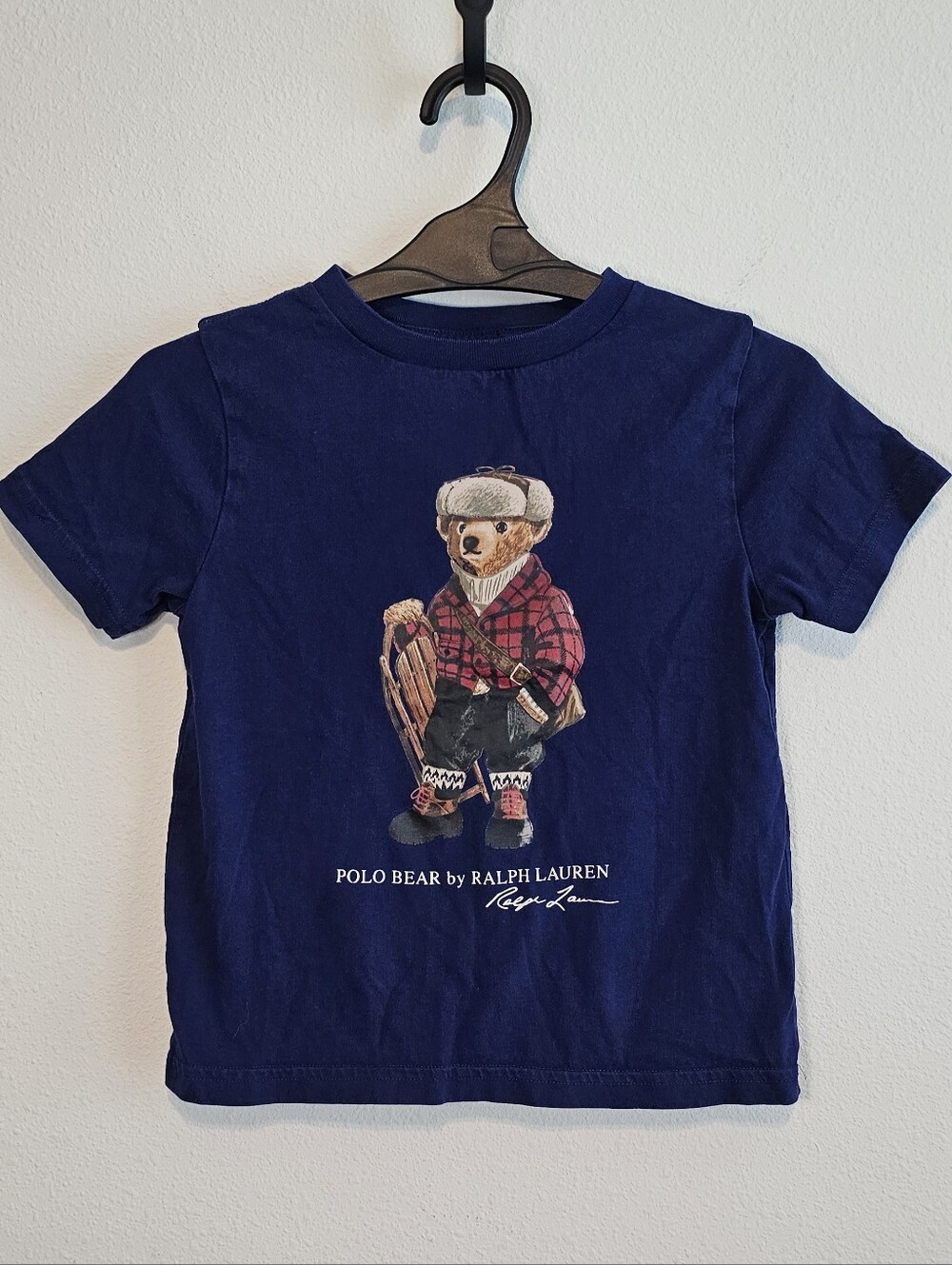 Polo Ralph Lauren Kids Navy Blue Polo Bear Winter Sled T-Shirt - Size 5